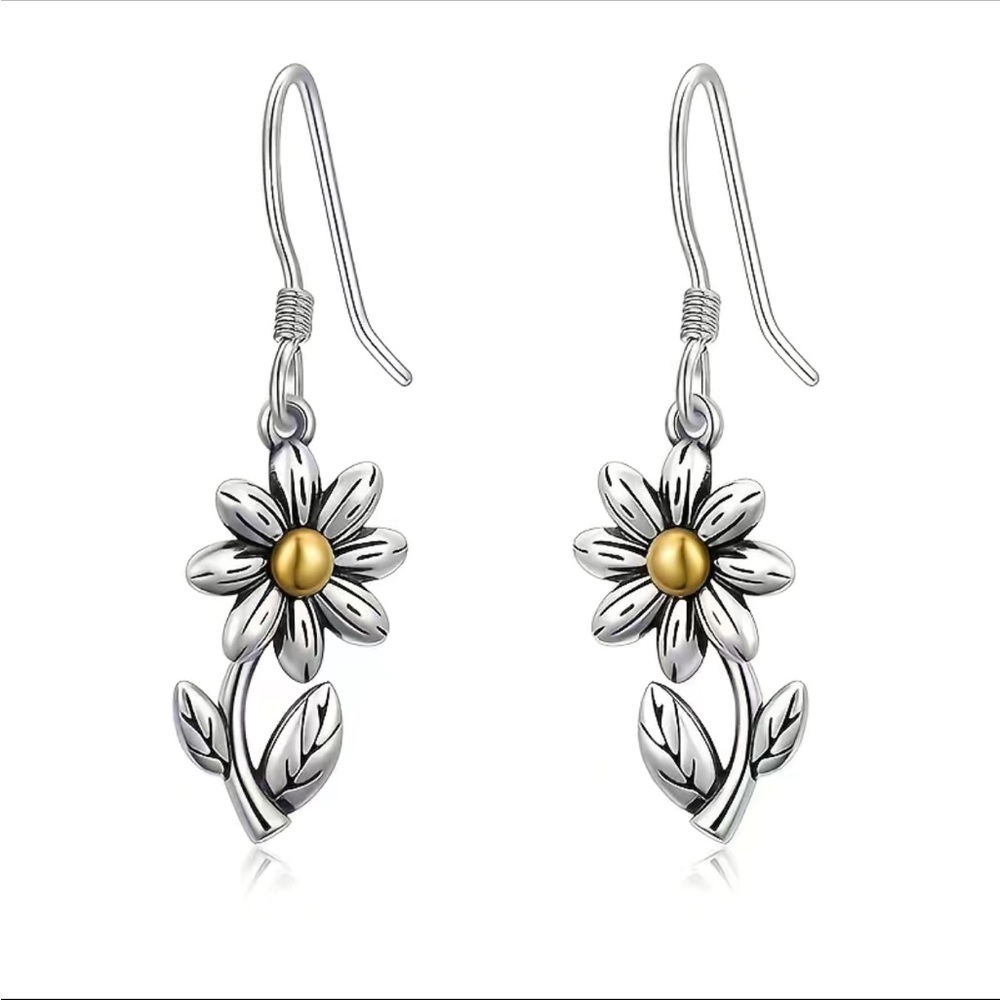Boho Silver and Gold Daisy Drop Earrings